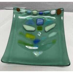 Fused Glass Trinket Dish 4.5" Square Display Decor Art Glass Handmade Ashtray